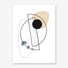 an abstract art print with black and white shapes