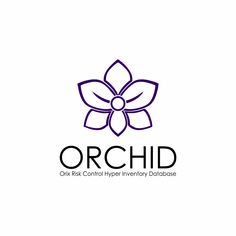 the orchid logo is shown in purple and black, with one flower on it's side