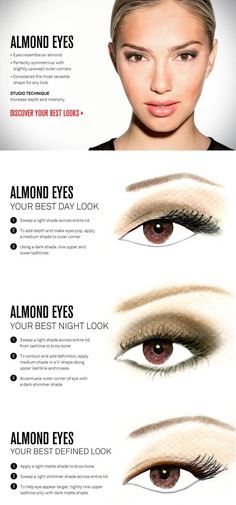 Make Up Yeux, Downturned Eyes, Eyeliner For Almond Eyes, Eye Shape Makeup, Almond Eye Makeup, Everyday Eyeshadow, Almond Shaped Eyes, Almond Eyes, Bedroom Eyes