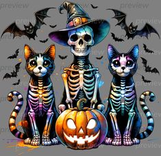 three halloween cats sitting next to each other