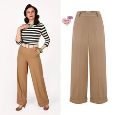 We're proudly introducing these classic high-waisted wide-leg trousers, made here in the UK. Inspired by glamorous Hollywood actresses Marlene Dietrich and Katherine Hepburn, these trousers are designed to flatter all body shapes. The high-waisted design cinches the waist. Plus, the darts at the back flatter your curves and lengthen your legs. Our design features practical pockets at the front, and we use the best zipper for a smooth and reliable closure. The button detail is made from beautiful High Waist Wide Leg Trousers, Katherine Hepburn, Marlene Dietrich, Pantalon Large, Mixing Fabrics, High Waisted Trousers, Wide Leg Trousers, Body Shapes, Style Vintage