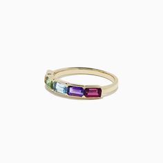 Effy Mosaic Gold 14K Yellow Gold Multi Gemstone Ring, 1.55 TCW Yellow Gold Emerald Cut Multi-stone Ring, Multicolor 14k Gold Gemstones, Rainbow Multi-stone Rings In 14k Gold, 14k Gold Rainbow Multi-stone Rings, Multicolor Gemstone Birthstone Ring In 14k Gold, 14k Gold Multicolor Gemstone Jewelry, 14k Gold Rainbow Rings With Multi-stone, Multicolor 14k Gold Jewelry With Gemstone Accents, Multi-stone Yellow Gold Birthstone Ring In 14k