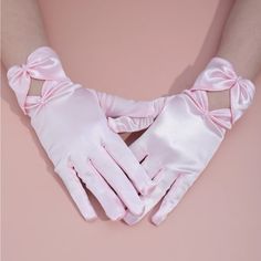 Bow Decor Gloves Color: Pink Length:8.7 Inch Glamour Gloves, Satin Gloves, Rococo Fashion, Pink Gloves, Tech Gloves, Girls Gloves, Cashmere Gloves, Grandma Core, Bow Decor