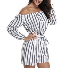 FREE SHIPPING Long Sleeve Off Shoulder Striped Jumpsuit JKP888 Fitted Long Sleeve Summer Jumpsuits And Rompers, Summer Fitted Long Sleeve Jumpsuits And Rompers, White Long Sleeve Summer Jumpsuits And Rompers, Fitted Long Sleeve Summer Jumpsuit, White Long Sleeve Summer Jumpsuit, Trendy Long Sleeve Jumpsuits And Rompers For Beach, White Off-shoulder Jumpsuits And Rompers For Spring, Off-shoulder White Jumpsuits And Rompers For Spring, Spring White Off-shoulder Jumpsuit