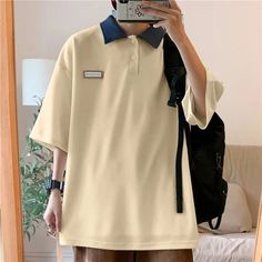 47743306400032|47743306465568|47743306498336|47743306563872 Casual Khaki Tops With Collar, Oversized Korean Fashion, Harajuku Hoodie, Winter Turtleneck, Winter Streetwear, Winter Knit Sweater, Men Summer, Loose Tops, Pullover Men