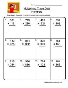 a worksheet for multiplying three digit numbers to help students practice their addition skills