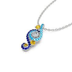 In a stunning display of style and craftsmanship, this necklace is brought to you. A combination of light blue, midnight blue, yellow gold and white stones, the necklace is a premium miniature version of Van Gogh's timeless Starry Night painting. This piece of work reminds us to trust our dreams and not believe the critics of the world. "There is always hope, even in the darkest of times." So trust your dream and let this alluring jewelry make a statement.Carat Weight: 1.457 ctStone Size: 3.5,1. Blue Diamond Necklaces With Sparkling Stones, Blue Diamond Necklace With Accent Stones, Blue Necklaces With Sparkling Stones For Anniversary, Blue Diamond Necklace With Gemstone Accents, Dazzling Blue Necklace With Diamond Accents, Blue Multi-stone Necklaces For Anniversary, Celestial Blue Birthstone Necklace, Blue Cubic Zirconia Necklace With Accent Stones, Night Sky Jewelry