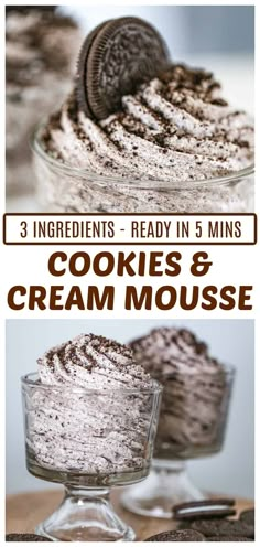 cookies and cream mousse in a glass bowl