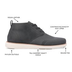 The Barett boots from Vance Co. will have you walking around in all the comfort you want with their 12 mm Tru Comfort Foam� insole and mesh fabric uppers. Their cushioned collar and lightweight outsole will take this boot from old to bold giving you a boost of confidence. To keep things simple: their lace-up closure will ensure that you're walking around in the proper fit to complement your foot. Chukka Boot, Mens Shoes Boots, Thing 1 Thing 2, Chukka Boots, You Bag, Vegan Leather, Shoes Mens, Men's Shoes, Shoe Boots