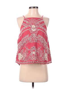 Vanessa Virginia Sleeveless Blouse Size: 2 Tops - used. 55% LINEN, 45% COTTON, Floral | Vanessa Virginia Sleeveless Blouse: Red Floral Tops - Size 2 Red Halter Neck Tank Top For Summer, Red Halter Neck Tank Top For Beach, Red Halter Neck Tank Top For Spring, Red Halter Neck Tank Top For The Beach, Red Tank Top For Beach, Red Tank Top For Vacation, Red Sleeveless Tank Top For Beach, Red Sleeveless Tank Top For Vacation, Sleeveless Red Tank Top For Beach