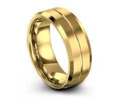 a yellow gold wedding ring with rounded edges on an isolated white background for a unique look