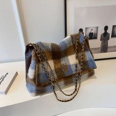 Kylethomasw 2024 Spring Fashion Woolen Plaid Large Capacity Tote Bag Korean Vintage Y2k High Street Trendy Women Shoulder Bag Designer Bag Shoulder Bag Designer, Women Crossbody Bag, Women Shoulder Bag, Designer Bag, Blue Bags, Chain Styles, Womens Backpack, Shoulder Bag Women, Backpack Bags