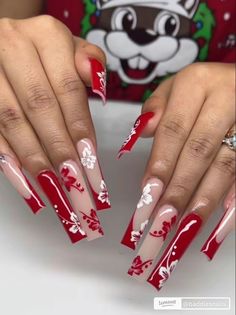 Long Red Nails, Nails Health, Red Acrylic Nails, Red Hibiscus, Summery Nails, French Acrylic Nails, Short Square Acrylic Nails