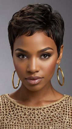 short pixie haircuts for black women 50 Haircuts For Black Women, Braided Hairdo, Polished Hair, Saving Techniques, Professional Tips, Funky Hairstyles, Short Pixie Haircuts