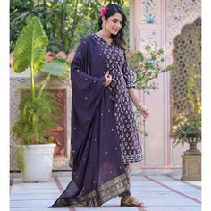 Purple colored suit is prettified with floral printed work as shown which makes it appear classy. This top is made of pure cotton fabric which is accompanied with pure cotton bottom and chanderi dupatta. Women can buy this suit to wear for their parties, festive, functions and events. Note:- The actual product may differ slightly in color and design from the one illustrated in the images when compared with computer or mobile screen. Size Chart Size: Semi Stitched/Unstitched can be altered from m Traditional Designer Lawn Suit With Block Print, Traditional Designer Wear Lawn Suit With Block Print, Traditional Lawn Suit With Block Print For Designer Wear, Block Print Mulmul Lawn Suit For Eid, Eid Lawn Suit With Block Print In Mulmul, Cotton Palazzo Set With Printed Motifs For Wedding, Bollywood Cotton Silk Unstitched Suit With Printed Motifs, Festive Unstitched Anarkali Suit With Printed Motifs, Unstitched Block Print Lawn Suit With Straight Kurta