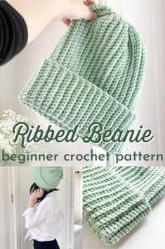 the ribbed beanie crochet pattern is shown