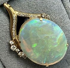 HUGE 14K Yellow Gold 28ct Opal Diamond Black Onyx Vintage Pendant $5500 Certif | eBay Luxury High Luster Gemstones For Formal Occasions, Unique Polished Gemstones For Formal Occasions, Unique Formal Gemstones With Polished Finish, Unique Formal Polished Gemstones, Vintage Pendant, Black Onyx, Onyx, Opal, Yellow Gold