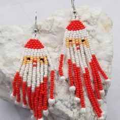 Santa Beaded Christmas Dangle Earrings Red White Santa Beaded Design Bead Fringe Size 2.2cm * 9cm Red Beaded Christmas Jewelry, Red Christmas Jewelry With Colorful Beads, Holiday Red Beaded Earrings With Ear Wire, Red Beaded Earrings For Holiday With Round Beads, Red Beaded Earrings For Holiday, Christmas Dangle Beaded Earrings With Colorful Beads, Christmas Red Beaded Earrings With Colorful Beads, Christmas Colorful Beaded Dangle Earrings, Christmas Red Beaded Earrings