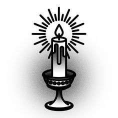 a black and white drawing of a lit candle