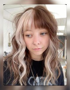 Punk Brunette Hair, Fashion Color Block Hair, Highlight Shag Hair, Newest Hair Color Trends 2022, Subtronics Concert Outfit, Colored Hair For Light Brown Hair, Checkered Dyed Hair, Split Dyed Hair Peekaboo, Color Block Split Dye