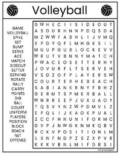 the volleyball word search is shown in black and white