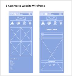 the front and back side of an e - commerce website wireframe