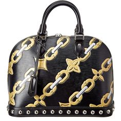 Designer Black Bags With Metal Logo, Luxury Top Handle Bag With Chain, High-end Bags With Chain Strap And Top Handle, Black Handbags Gold Chain, Louis Vuitton New Wave Chain Bag, Iconic Artwork, Mcm Logo, Flower Bag