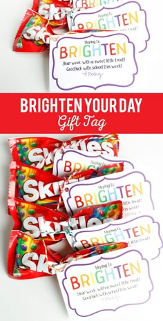 brighten your day gift bag with free printable tags for the top and bottom