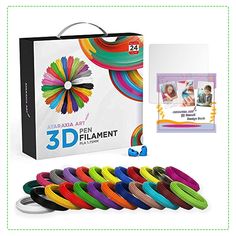 an assortment of different colored cords in front of a box with the package on it