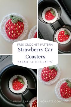 crochet strawberry car coasters with free pattern