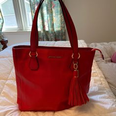 Never Used Michael Kors, Red Zip Top Bag That Can Be Used As A Tote, Shoulder Bag. Hardware Is Gold, Tassel With Michael Kors Logo Lining. Leather, Great For Summer Travel! The Red Color Is An Orangey Red. Red Michael Kors Bag For Errands, Michael Kors Red Bag For Everyday Use, Red Michael Kors Shoulder Bag For Daily Use, Michael Kors Red Shoulder Bag For Daily Use, Red Michael Kors Bag With Adjustable Strap, Red Michael Kors Shoulder Bag For Shopping, Red Michael Kors Tote, Red Michael Kors Bag With Handles, Red Michael Kors Shoulder Bag