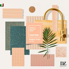 the pantone color of the year peach fuzz is shown in various shades and shapes