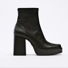 Nwt. Zara Black Elastic Platform Ankle Boots With Stretch Gores, Square Block Heel. Heel Height Of 8 Cm. / 3.1″. #53-897 Sz 8 / 53-901 Sz 6.5 Slouchy Leather Boots, Festival Boots, Leather High Heel Boots, Platform Heels Boots, Zara Boots, Zara Heels, Leather Boots Heels, Velvet Boots, High Heel Boots Knee