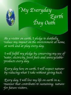 a green banner with the words, my everyday earth day oath