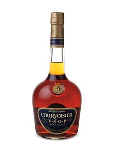 a bottle of courvoisier v s o p whisky on a white background