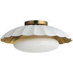 a white and gold ceiling light on a white background