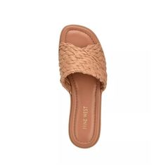 Nine West Women's Havah Slip-On Casual Flat Slide Sandals Camel Colored Slide-On Sandal. Nwot. Size 7.5 Brown Open Toe Flats For Beach, Brown Open Toe Flats For The Beach, Summer Brown Flats With Woven Sole, Brown Open Toe Flats For Vacation, Brown Open Toe Flats With Woven Sole, Brown Synthetic Slide Sandals, Brown Synthetic Slip-on Footbed Sandals, Brown Woven Sole Slip-on Slides, Brown Woven Sole Slip-on Sandals