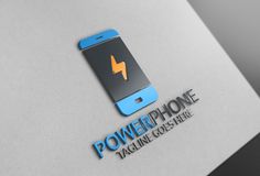 the logo for power phone is displayed on a gray background with blue and orange accents