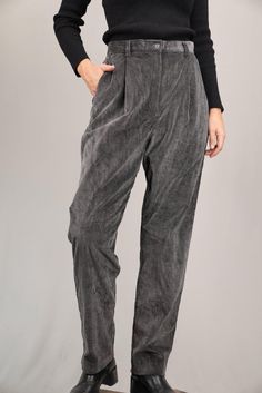 These timeless grey corduroy trousers, made in the 1990s from pure cotton, are an essential vintage find for the discerning wardrobe. The fabric's distinctive ridged surface is not only stylish but also adds warmth and versatility, making it perfect for cooler seasons. These high-waisted trousers feature a comfortable pleated front and a relaxed fit, effortlessly blending retro charm with modern-day comfort. UK Size 12 / Italian 44 / Women's L / European 40 I am 175 cm (5.9 ft) tall, usually wea Vintage Corduroy, Womens Trousers, Corduroy Trousers, High Waisted Trousers, Trousers Women, That Way, Pure Cotton, Capri Pants, Bathing Beauties