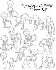 an image of how to draw cartoon animals with different poses and body shapes for each character