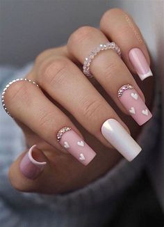 Cute Pink Nails, February Nails, Acrylic Nails Coffin Pink, Gem Nails, Valentine's Day Nails, Best Acrylic Nails, Valentines Nails, Long Acrylic Nails