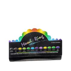 the back of a black box with multicolored balls in it's packaging