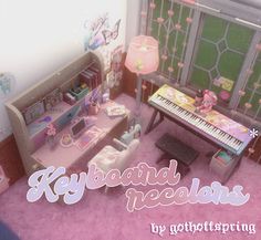 an image of a doll house with furniture and toys in the living room, including a piano