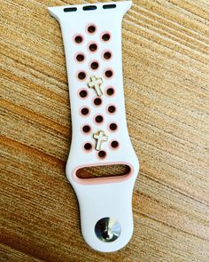 Glitter Cross Apple Watch Band Charm | MagicBand Watch Charm, Apple Watch Charm, Fitbit Watch Charm Color: White Iridescent Glitter High-polished Gold Metal Size: .30 Mushroom push pin-back closure. Fits snug in your Apple Watch Band or MagicBand. Just simply push charm into band. The charm fits snug into Apple Watch or Magic Bands and even Fitbit bands! This listing is for one cross charm watch band is not included (just charm Apple Watch Charm, Fitbit Bands, Apple Watch Iphone, Fitbit Watch, Magic Bands, Iphone Hacks, Cross Charms, Apple Watch Band, Apple Watch Bands