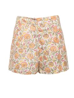 Classic shorts that complement the body, showing off the legs without being too short. Front button and zipper closure. Crafted in weightless cotton voile. 100% Cotton. Sizing: XS-34, S-36, M-38 Cotton Floral Print Shorts, Floral Embroidered Cotton Shorts, Multicolor Floral Print Cotton Shorts, Retro Floral Print Shorts, Beach-style Mini Shorts With Floral Print, Cotton Voile, Zipper, Floral