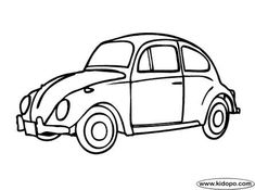 an old beetle car is shown in this black and white drawing, it looks like the front end of a bug