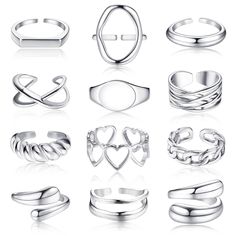 PRICES MAY VARY. [12 Different Styles] We provide you with 12 different styles of chunky rings, dome rings, croissant rings, signet rings and more, so that you can combine them in any order to create a fashion statement and match accordingly to different clothes and occasions. [Premium Materials & Adjustable Size] Our rings are made with high quality alloy with 18K white gold plating, which display exquisite craftsmanship and ultra-shine. Also, the rings are adjustable with long lasting color an Open Rings, Amazon Favorites, Chunky Rings, Domed Ring, Classic Ring, Open Ring, Stainless Steel Rings, Rings For Women, Steel Jewelry