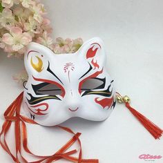 Qteee - Exquisite Vintage Fox Face Tassels Mask Japanese Fox Mask, Vintage Mask, Masquerade Ball Party, Japanese Fox, Kitsune Mask, Kitsune Fox, Japanese Mask, Fox Mask, Fox Face