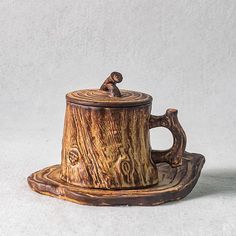 "Thickly Grained Wood Rustic Stoneware Mug Coffee Cup Teacup with Saucer/Lid" Carved Tree Stump, Artificial Wood, Personalised Gifts For Friends, Japanese Pottery, Personalized Cups, Stoneware Mugs, Wood Texture, Pottery Mugs, Ceramic Cups