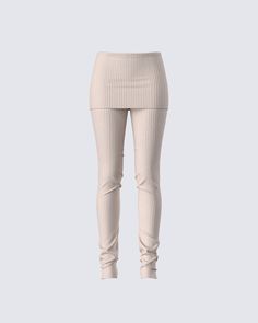 The chicest leggings you’ve ever seen 🤍 Constructed from wide rib knit fabric, and complete with a fold-over waistband and an extra long inseam - these beige leggings will have everyone trying to do it like you 😌 Beige Stretch Bottoms With Ribbed Waistband, Beige Stretch Ribbed Pants, Stretch Ribbed Beige Pants, Chic Ribbed Beige Pants, Chic Ribbed Beige Bottoms, Spring High Stretch Ribbed Leggings, Chic Beige Ribbed Bottoms, Chic Beige Ribbed Pants, High Stretch Ribbed Leggings For Spring